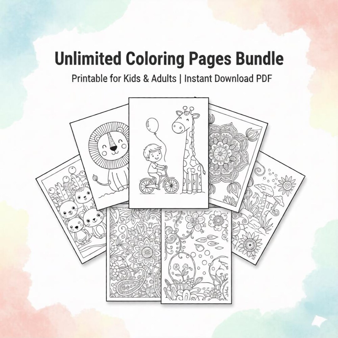 Unlimited Coloring Bundle Printable for Kids & Adults Digital Download ...