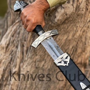 Handmade Damascus Steel Viking Sword, Northman Collectible Sword with Scabbard, Personalized Medieval Sword, Christmas Gift, Gift for him
