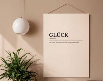 Glück Definition Poster Deutsch Minimalistische Wanddeko A4 A3 Printable Wandkunst Download
