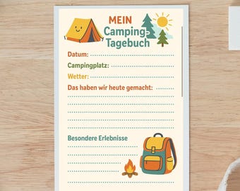 Mi diario de camping | Diario de viaje imprimible | Recuerdos de vacaciones, autocaravana, camping, diario de vida en furgoneta (PDF)