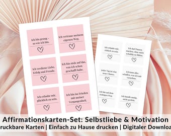 Affirmation Cards Self-Care Set | 30 Cards | 3 Colors | Printable | Mindfulness & Self-Love | Digital Download | Motivational Cards