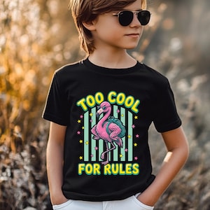 Too Cool for Rules Flamingo Back to School Shirt, Youth First Day of School Tee, Funny Kids School Outfit, Boys Girls T-Shirt