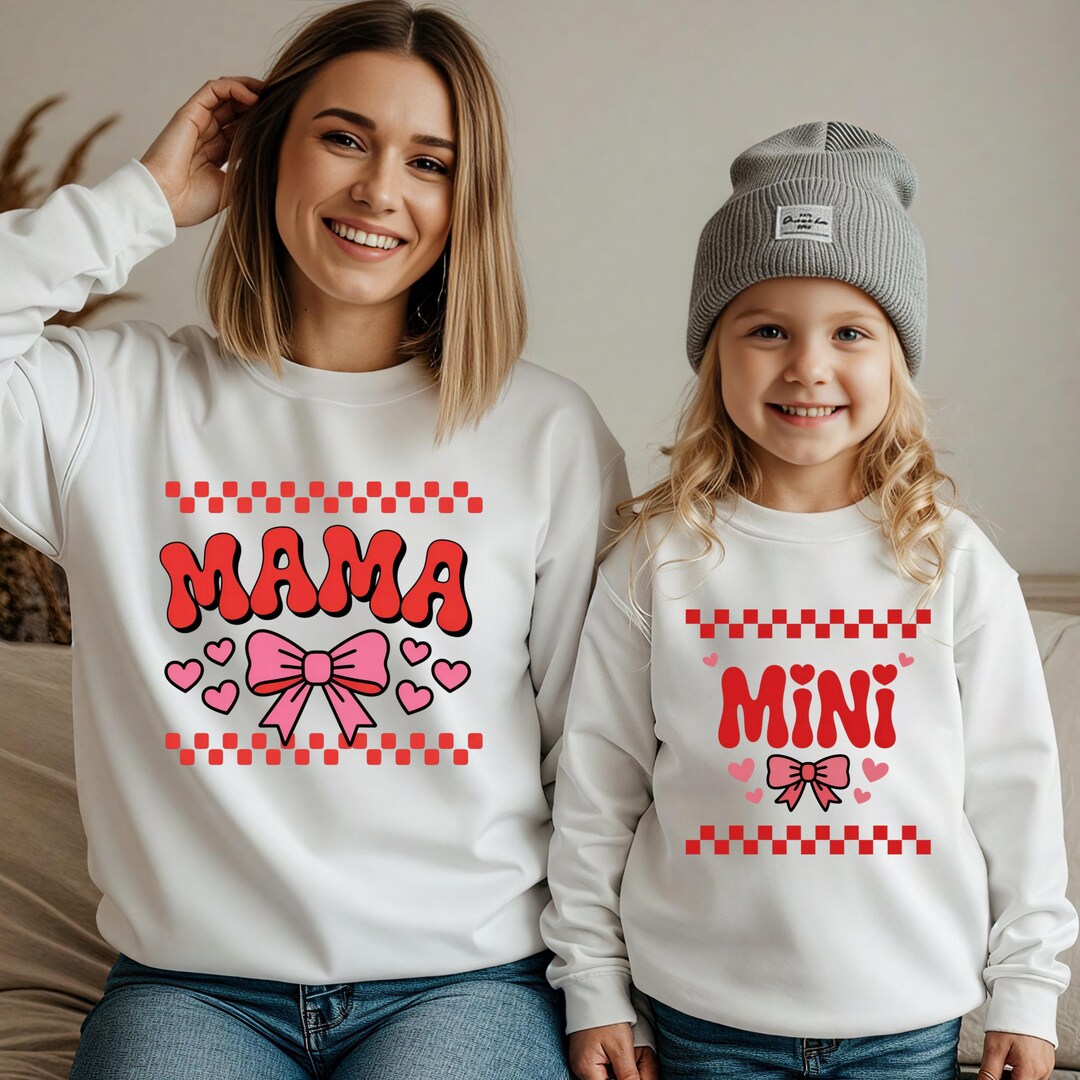 Mama Mini Matching Set, Coquette Bow Sweatshirt, Retro Valentine's Day ...