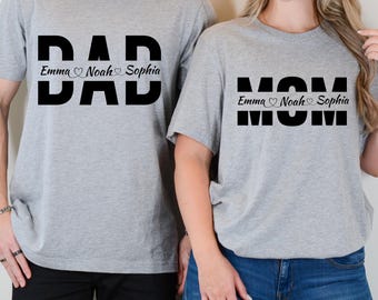 Custom Mom,Dad Shirt with Kids Names, Personalized Split Monogram Tee, Mothers Day Gift for Wife, Fathers Day Gift, New Parents Matching Set