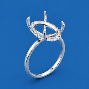 Oval diamant Halo förlovningsring, 8 x 10 mm halvmonterad (utan sten)