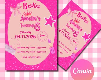 Pink Besties Birthday Invitation | Fashion Doll Party (Digital Download)
