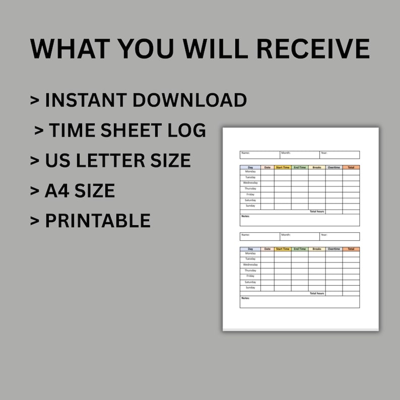 Printable Weekly Time Sheet Log. Time Keeping Log. Timesheet Log. Time ...