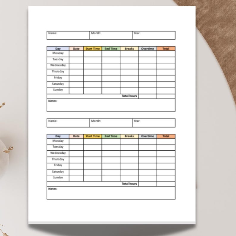 Printable Weekly Time Sheet Log. Time Keeping Log. Timesheet Log. Time ...