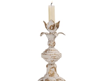 Vintage Flower Candle Holder, Rustic White Iron Farmhouse Decor
