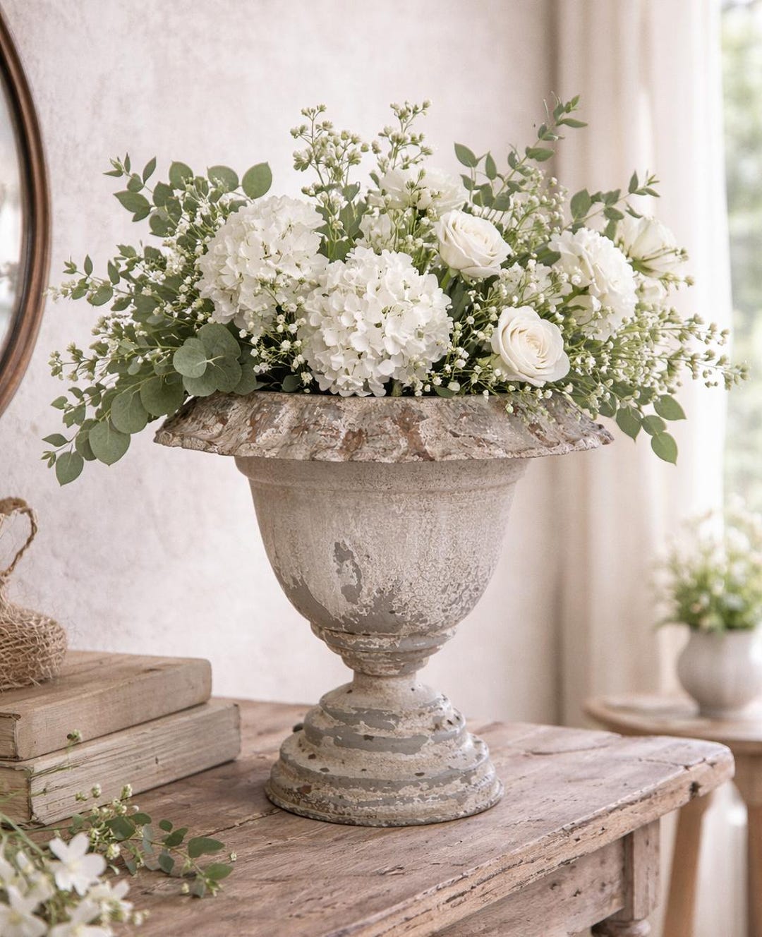 Small Vintage Urn Planter, Rustic Farmhouse Flower Pot Decor - Etsy