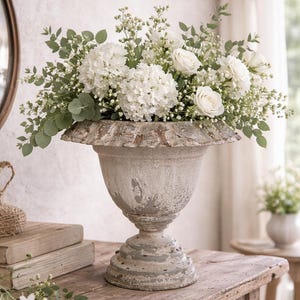 Small Vintage Urn Planter, Rustic Farmhouse Flower Pot Decor
