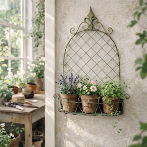 Macetero de pared francés, cesta de pared de jardín de hierro vintage