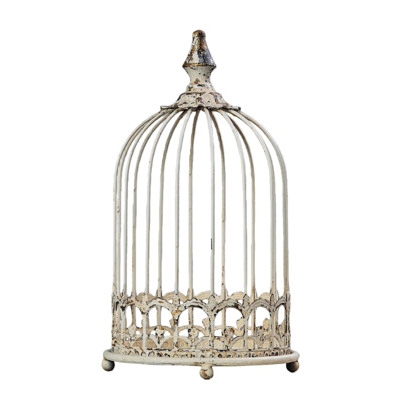 Vintage French Birdcage – Distressed White Decorative Cage for Shabby ...