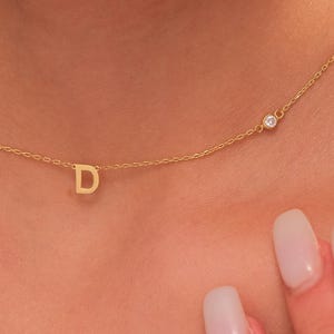 Personalized Initial Necklace with Birthstone: Dainty Custom Letter Pendant for Women, Sterling Silver
