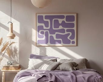 Purple Abstract Painting: Beige Minimalist Modern Wall Art