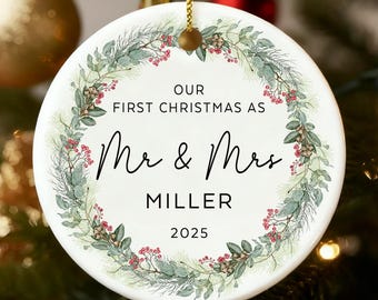 Gepersonaliseerd ornament voor eerste kerst, First Married Christmas, Dhr. & Mevr. Gifts Keepsake, Ornament aangepaste datum, Getrouwd cadeau