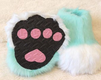 Plush Fursuit Feet Paws for Cosplay – Realistic Furry Cat Feet Paws Costume, Soft Fursuit Shoes for Halloween, Convention, Mascot Costume