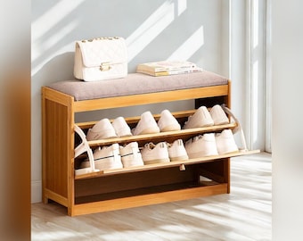 Shoe Storage Bench Flip-Top Shoe Cabinet Wooden Shoe Rack Bench Entryway Shoe Rack Bamboo Multi-Layer Shoe Storage Cabinet | Shoe Bench