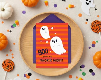 Cute Ghost Halloween Card Printable | Friendly Ghost Card for Kids | Digital Download 5x7 JPG PDF | Spooky Cute Greeting