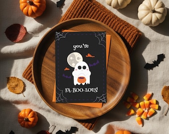 Friendly Ghost Halloween Card for Kids: Printable 5x7 (JPG, PDF), Instant Download