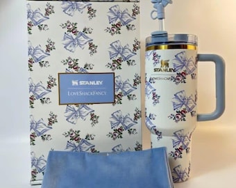 Stanley X LoveShackFancy 40oz Tumbler – Beaux Blue Floral Limited Edition with Gift Box & Pouch