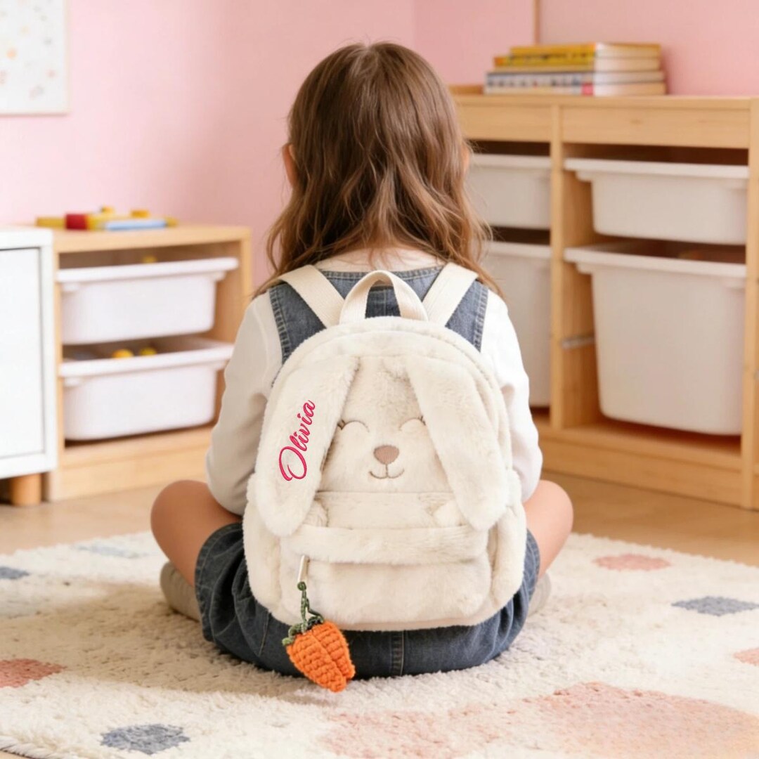 Adult Colorful Rabbit Backpack Custom Name Plush Rabbit Backpack, Toddler Bunny Bag With Carrot Charm ...