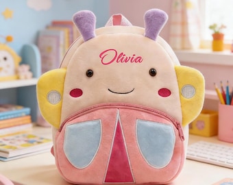 Mochila Mariposa con Nombre Personalizado para Niñas, Mochila Multicolor para Niñas Pequeñas con Personalización, Regalo para el Primer