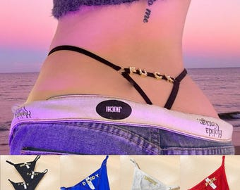 Personalized Custom Letters Thong, Custom Crystal Letter Name Sheer Mesh Lingerie, Adjustable Underwear, Sexy Panty, Valentine's Day Gifts