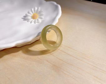 Elegant Natural Jade Ring – Gray | Green Gemstone Band,  Minimalist Lucky Ring for Women & Men