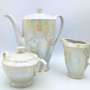 Juego de café vintage Ćmielów Feston de 15 piezas | Porcelana polaca iridiscente | Juego de té de los años 80 | Servicio completo de café | Hecho en Polonia