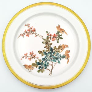 Plato Eschenbach Bavaria pintado a mano, raro y firmado en 1985 | Borde grabado en oro de 24 quilates | Decoración de pájaros de estilo chinoiserie | Pieza de colección de lujo única