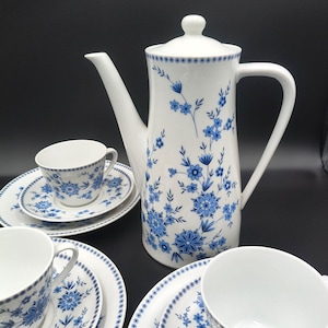 Juego de té vintage azul con estampado floral de 10 piezas, porcelana Seltmann Weiden Bavaria.