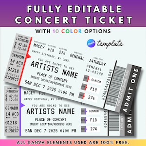 Editable Concert Ticket Template | Surprise Gift Reveal | Custom Fake Event Souvenir | Printable Birthday Gift | DIY Canva Instant Download