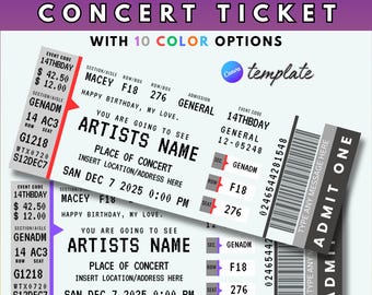 Editable Concert Ticket Template | Surprise Gift Reveal | Custom Fake Event Souvenir | Printable Birthday Gift | DIY Canva Instant Download