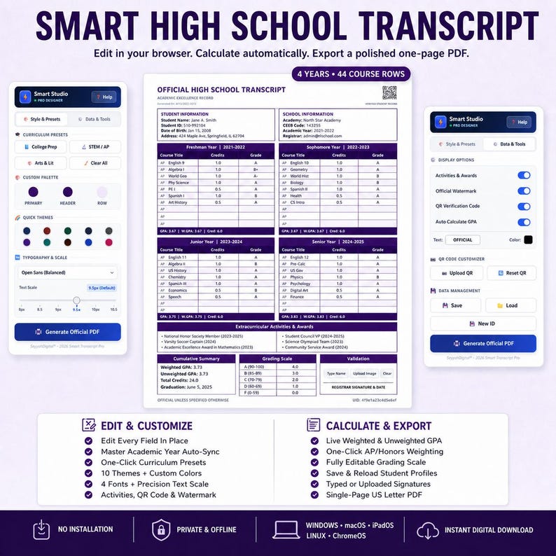 Close-up view of a smartphone showing the mobile-responsive design of the High School Transcript Template. The smart HTML layout automatically adjusts to fit phone screens, allowing parents to update the editable homeschoolers academic record from anywhere. This feature makes it superior to traditional printables home school diploma templates that are difficult to edit on mobile devices.