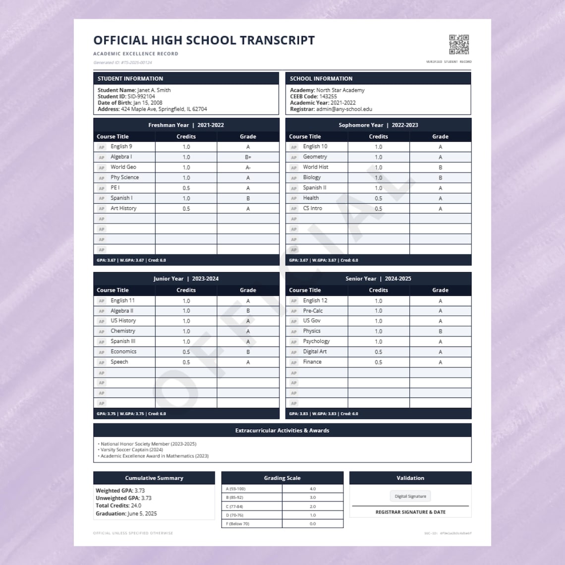 High School Transcript Template | Printables Home School Diploma ...