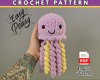 Chunky Jellyfish Crochet Pattern | Amigurumi Plush PDF | Beginner Friendly Sea Animal Toy | Quick Chenille Plushie | Undersea Gift Idea