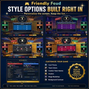 Friendly Feud game runs directly in a modern web browser with no PowerPoint, macros or complicated installation. A simple alternative to powerpoint games—download, open and start playing.