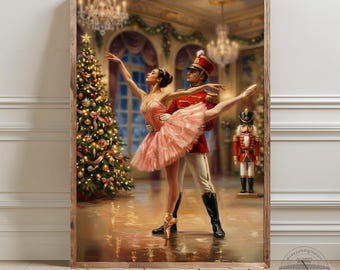 Pink Nutcracker Ballet Print, Coquette Christmas Wall Art, Vintage Ballerina Oil Painting, Ballet Positions Poster, Winter Digital Download