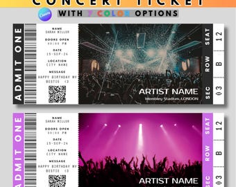 Editable Concert Ticket Template | Custom Concert Ticket | Printable Fake Concert Ticket | Gift Idea | DIY Event Ticket | Canva Template
