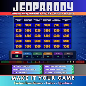 Juego interactivo de Jeoparty / Plantilla de cuestionario editable / No requiere PowerPoint, Noche de juegos virtual para adultos y niños, Trivia personalizable para fiestas