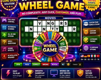 Customizable Wheel Game | Ultimate Party Trivia Game | Ultimate Interactive Party Game | Perfect for Adults - Kids | Editable Digital Game