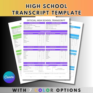 Editable High School Transcript Canva Template | Fillable Academic Record for Homeschool Students | GPA & Grade Tracker | DIY Report Card
