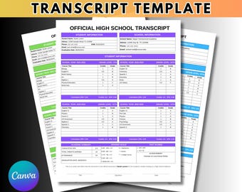 Editable High School Transcript Canva Template | Fillable Academic Record for Homeschool Students | GPA & Grade Tracker | DIY Report Card
