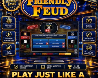Customizable Friendly Feud Family Game, Ultimate Party Trivia Game, Editable Interactive Digital Game, Browser Game, Fast Money, Auto Score