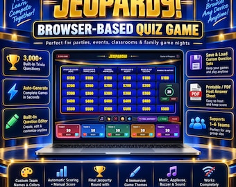 Interactive Jeoparty Game | Editable Quiz Template | No PowerPoint Required, Virtual Game Night for Adults & Kids, Customizable Party Trivia