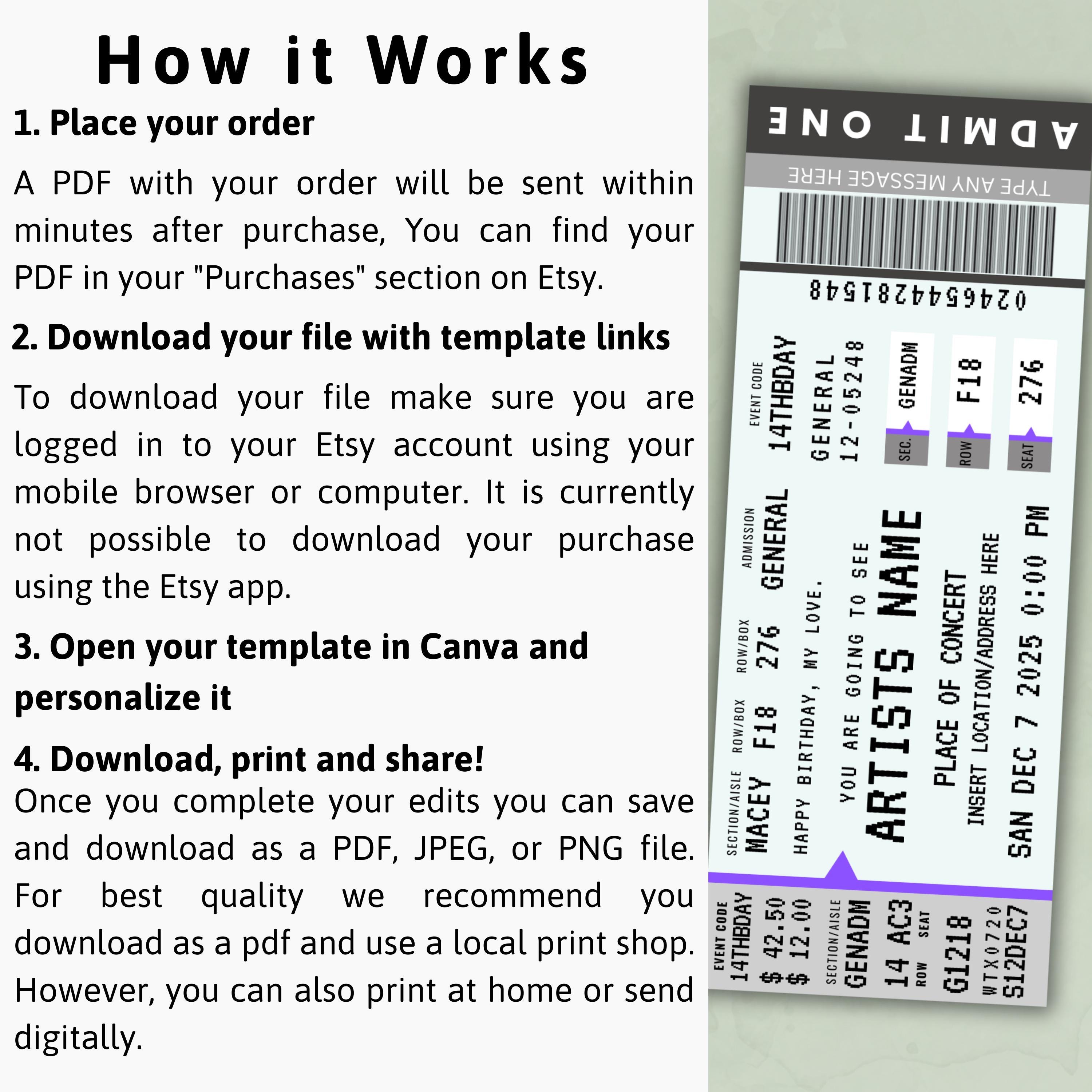 Editable Concert Ticket Template | Surprise Gift Reveal | Custom Fake ...