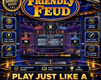 Customizable Friendly Feud Family Game, Ultimate Party Trivia Game, Editable Interactive Digital Game, Browser Game, Fast Money, Auto Score