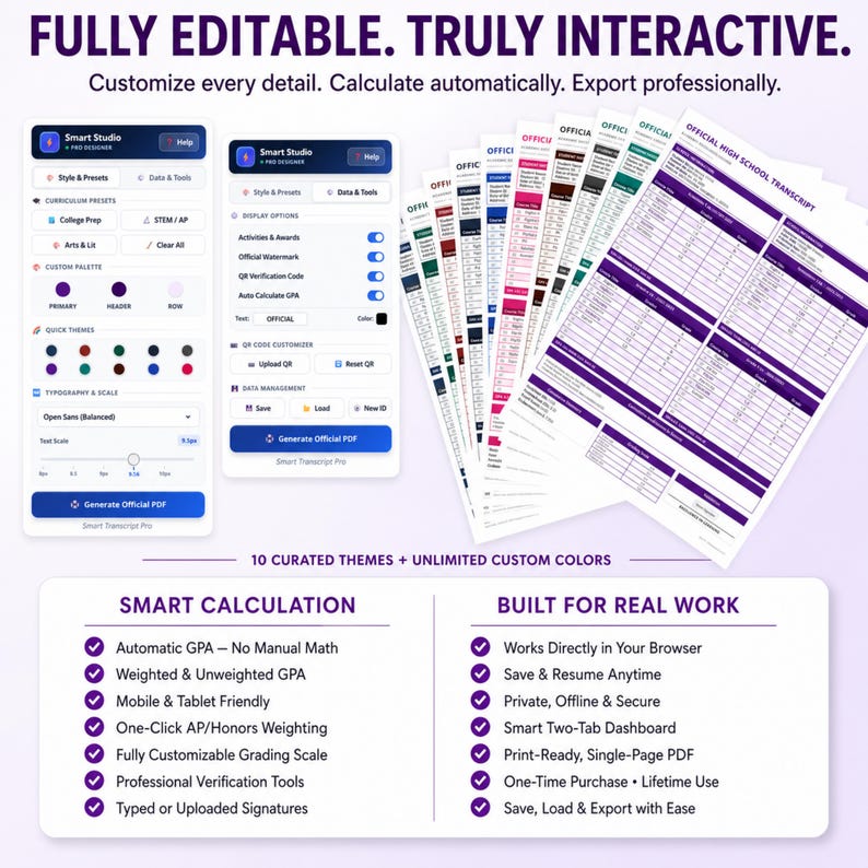 Detailed demonstration of the unique one-click AP and Honors toggle feature within the Smart HTML transcript. Clicking the badge instantly adds weight to the GPA calculation, creating a precise editable homeschoolers academic record for college applications. This advanced functionality simplifies the process of creating a professional high school transcript template for rigorous curriculums.