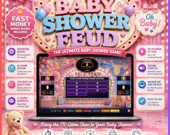 Editable Baby Shower Feud Game, Baby Shower Party Game, Browser-Based, Fast Money Round, Fun Party Game Night, Fully Customizable,Auto Score